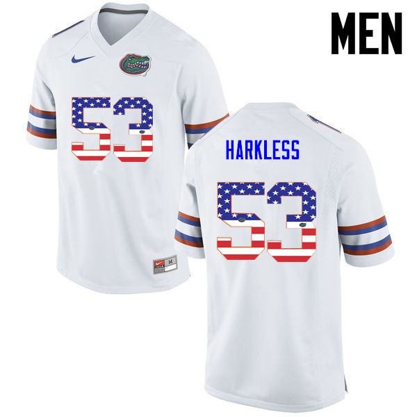 Florida Gators Men #53 Kavaris Harkless College Football USA Flag Fashion White